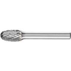 PFERD - 1/2" Cut Diam, 1/4" Shank Diam, Oval Head Double Cut Burr - Carbide, Radius End, 7/8" LOC, 2-3/4" OAL - Industrial Tool & Supply