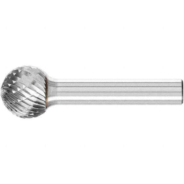 PFERD - 5/8" Cut Diam, 1/4" Shank Diam, Ball Head Double Cut Burr - Carbide, Radius End, 9/16" LOC, 2-5/16" OAL - Industrial Tool & Supply