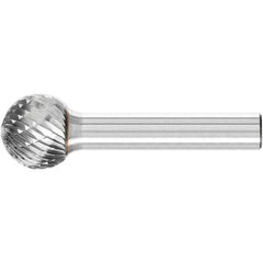 PFERD - 5/8" Cut Diam, 1/4" Shank Diam, Ball Head Double Cut Burr - Carbide, Radius End, 9/16" LOC, 2-5/16" OAL - Industrial Tool & Supply