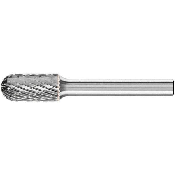 PFERD - 3/8" Cut Diam, 1/4" Shank Diam, Cylinder with Radius Head Double Cut Burr - Carbide, Radius End, 3/4" LOC, 2-1/2" OAL - Industrial Tool & Supply