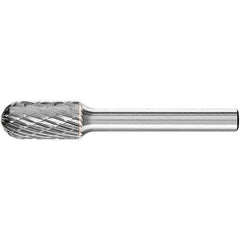 PFERD - 3/8" Cut Diam, 1/4" Shank Diam, Cylinder with Radius Head Double Cut Burr - Carbide, Radius End, 3/4" LOC, 2-1/2" OAL - Industrial Tool & Supply