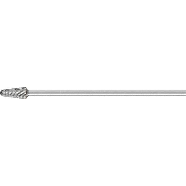 PFERD - 1/2" Cut Diam, 1/4" Shank Diam, Taper Head Double Cut Burr - Carbide, Radius End, 1-1/8" LOC, 7-3/16" OAL - Industrial Tool & Supply