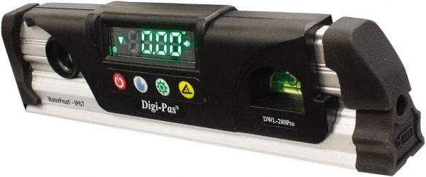 Digi-Pas - Magnetic 9-1/2" Long 2 Vial Torpedo Level - Aluminum, Black/Silver, 1 Plumb & 1 Level Vial - Industrial Tool & Supply