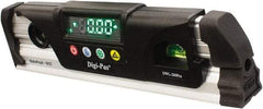 Digi-Pas - Magnetic 9-1/2" Long 2 Vial Torpedo Level - Aluminum, Black/Silver, 1 Plumb & 1 Level Vial - Industrial Tool & Supply