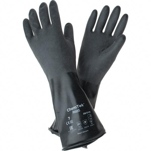 Ansell - 14 mil Thick, Chemical Resistant Gloves - SZ 7 14"14ML BLK 1/PR CHEM-TEK RGH FIN CHEM GLV - Industrial Tool & Supply