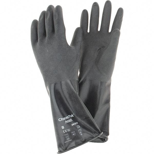 Ansell - 14 mil Thick, Chemical Resistant Gloves - SZ 8 14"14ML BLK 1/PR CHEM-TEK RGH FIN CHEM GLV - Industrial Tool & Supply