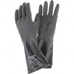 Ansell - 14 mil Thick, Chemical Resistant Gloves - SZ 8 14"14ML BLK 1/PR CHEM-TEK RGH FIN CHEM GLV - Industrial Tool & Supply