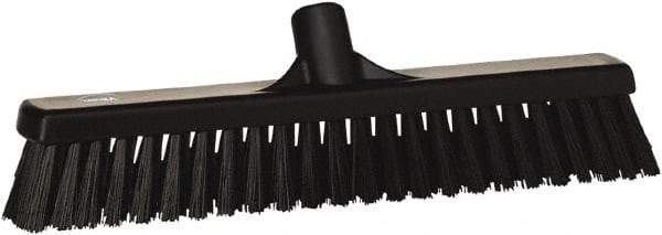 Vikan - 16" Combo Duty Synthetic Push Broom - 2" Bristle Length, Plastic Block, European Threaded Handle Connection - Industrial Tool & Supply