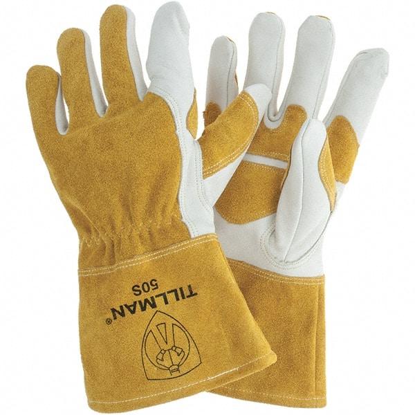 TILLMAN - Welder's & Heat Protective Gloves - 4"CUFF WHT/GLD SML 1PR COWHIDE MIG GLOVES - Industrial Tool & Supply