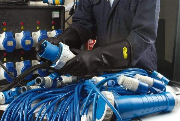 Ansell - Class 2, Size 12, 16" Long, Rubber Lineman's Glove - 20,000 AC Max Use Voltage, 17,000 AC Test Voltage, Black, ASTM D120 - Industrial Tool & Supply