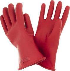 Ansell - Class 0, Size 10, 11" Long, Rubber Lineman's Glove - 5,000 AC Max Use Voltage, 1,000 AC Test Voltage, Red, ASTM D120 - Industrial Tool & Supply