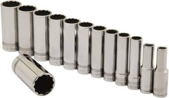 Ability One - 1/2" Drive Deep Well Socket Set - 12 Points, 3/8" to 1-1/8" Range, Inch Measurement Standard - Industrial Tool & Supply