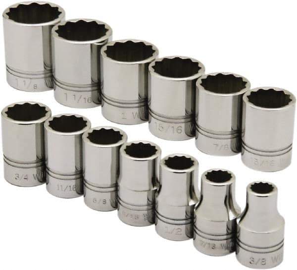 Ability One - 3/8" Drive Socket Set - 12 Points, 1/4" to 7/8" Range, Inch Measurement Standard - Industrial Tool & Supply