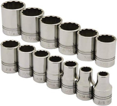 Ability One - 1/2" Drive Socket Set - 12 Points, 3/8" to 1-1/8" Range, Inch Measurement Standard - Industrial Tool & Supply