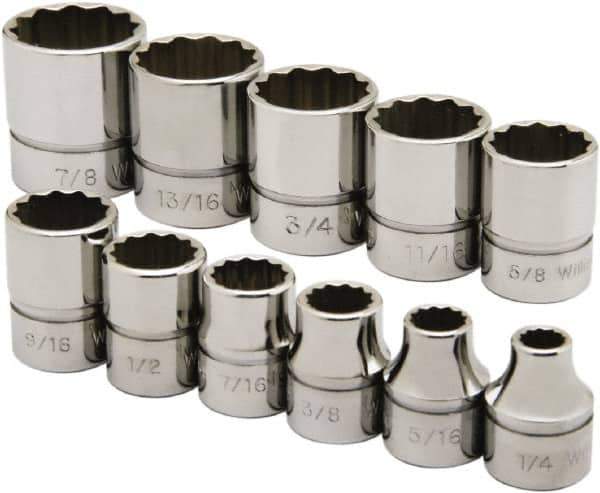 Ability One - 3/8" Drive Socket Set - 12 Points, 1/4" to 7/8" Range, Inch Measurement Standard - Industrial Tool & Supply