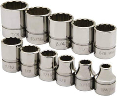 Ability One - 3/8" Drive Socket Set - 12 Points, 1/4" to 7/8" Range, Inch Measurement Standard - Industrial Tool & Supply