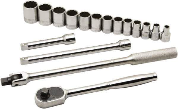 Ability One - 1/2" Drive Socket Set - 12 Points, 3/8" to 1-1/8" Range, Inch Measurement Standard - Industrial Tool & Supply