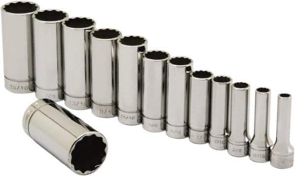 Ability One - 3/8" Drive Deep Well Socket Set - 12 Points, 1/4" to 1" Range, Inch Measurement Standard - Industrial Tool & Supply