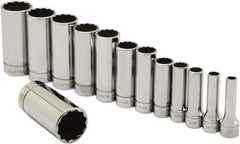 Ability One - 3/8" Drive Deep Well Socket Set - 12 Points, 1/4" to 1" Range, Inch Measurement Standard - Industrial Tool & Supply