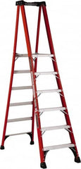 Louisville - 8 Steps, 8' High, Type IAA Rating, Fiberglass Platform Ladder - Industrial Tool & Supply