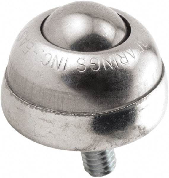 Hudson Bearing - 1 Inch Diameter, Round, Stainless Steel Ball Transfer - 1-3/4 Inch Overall Diameter, 1-3/8 Inch Mount Height, 75 Lb. Capacity - Industrial Tool & Supply