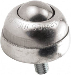 Hudson Bearing - 1 Inch Diameter, Round, Stainless Steel Ball Transfer - 1-3/4 Inch Overall Diameter, 1-3/8 Inch Mount Height, 75 Lb. Capacity - Industrial Tool & Supply