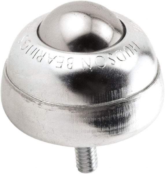 Hudson Bearing - 1 Inch Diameter, Round, Stainless Steel Ball Transfer - 1-3/4 Inch Overall Diameter, 1-3/8 Inch Mount Height, 75 Lb. Capacity - Industrial Tool & Supply