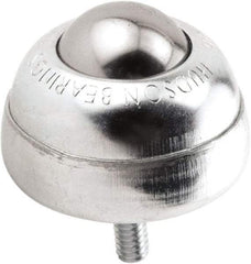 Hudson Bearing - 1 Inch Diameter, Round, Stainless Steel Ball Transfer - 1-3/4 Inch Overall Diameter, 1-3/8 Inch Mount Height, 75 Lb. Capacity - Industrial Tool & Supply