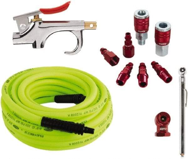 Legacy - 11 Piece Blow Gun & Hose Compressor Accessory Kit - 50' Hose, 3/8" Hose ID, 1/4" Fitting - Industrial Tool & Supply