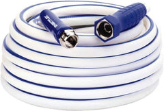 Legacy - 50' Long Marine/RV Hose - 1/2" Diam, 3/4" GHT, Hi-Tec Polymer, 150 psi, All Season, White with Blue Stripe - Industrial Tool & Supply