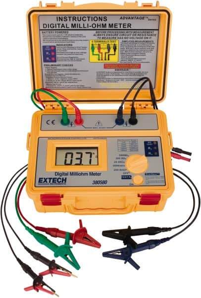 Extech - Digital LCD Display, 0.002 Megohm Electrical Insulation Resistance Tester & Megohmmeter - Powered by AA Battery - Industrial Tool & Supply