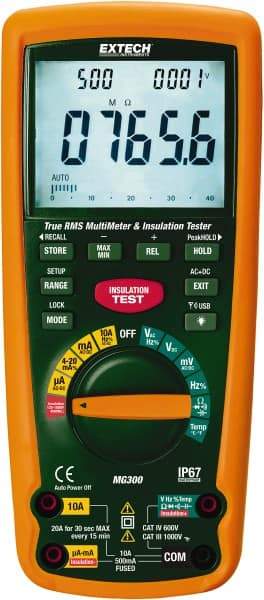 Extech - Digital LCD Display, 4,000 Megohm Electrical Insulation Resistance Tester & Megohmmeter - 1,000 VAC/VDC Max Test Voltage, Powered by 1.5V AA Battery - Industrial Tool & Supply