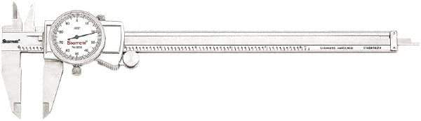 Starrett - 0" to 8" Range, 0.001" Graduation, 0.1" per Revolution, Dial Caliper - White Face, 1.5" Jaw Length, Accurate to 0.001" - Industrial Tool & Supply