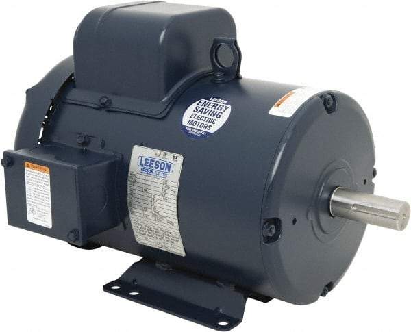 Leeson - 5 Max hp, 3,600 Max RPM, Capacitor Start Electric AC DC Motor - 230 V Input, Single Phase, 184T Frame, 1-1/8" Shaft Diam, Rigid Base Mount, TEFC Enclosure - Industrial Tool & Supply