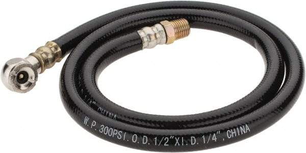 PRO-SOURCE - 1/4" ID x 1/2" OD 3' Long Air Tank Hose - Tire Chuck Ends, 300 Working psi, 158°, 1/4" Fitting, Black - Industrial Tool & Supply