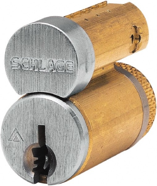 6, 7 Pin M Keyway Core Cylinder Small Format IC Steel & Brass, Satin Chrome Finish
