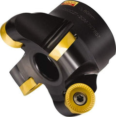 Sandvik Coromant - 5 Inserts, 3-1/2" Cutter Diam, 1/4" Max Depth of Cut, Indexable High-Feed Face Mill - 1-1/2" Arbor Hole Diam, 0.6331" Keyway Width, 1.9685" High, RA200..Rxx Toolholder, RCKT 13 04 00 Inserts, Series CoroMill 200 - Industrial Tool & Supply