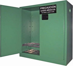 Securall Cabinets - 2 Door, Green Steel Standard Safety Cabinet for Flammable and Combustible Liquids - 44" High x 43" Wide x 18" Deep, Manual Closing Door, 3 Point Key Lock, D, E Cylinder Capacity - Industrial Tool & Supply