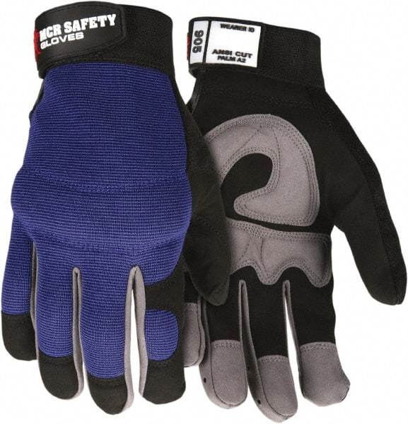 MCR Safety - Size S Synthetic Blend General Protection Work Gloves - For Work & Driver, Uncoated, Hook & Loop Cuff, Black/Blue, Paired - Industrial Tool & Supply