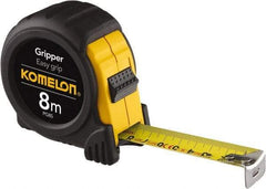 Komelon - 26' x 25mm Yellow Steel Blade Tape Measure - 1/10' & 1mm Graduation, Metric Graduation Style, Yellow/Black ABS Plastic Case - Industrial Tool & Supply