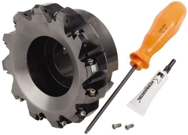 Kennametal - 5" Cut Diam, 1-1/2" Arbor Hole, 4.45mm Max Depth of Cut, 30° Indexable Chamfer & Angle Face Mill - 12 Inserts, HNGJ 0604... Insert, Right Hand Cut, 12 Flutes, Through Coolant, Series Dodeka Mini HD - Industrial Tool & Supply