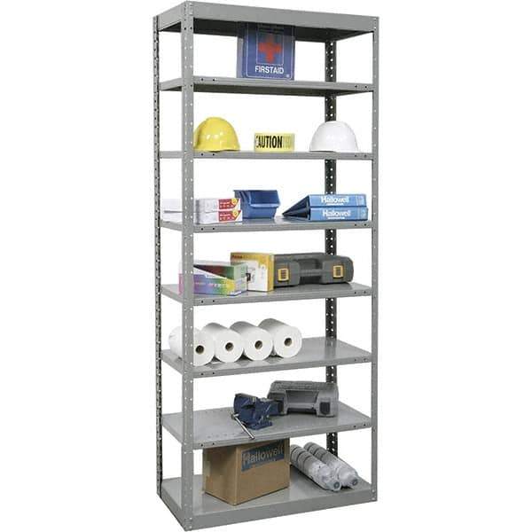 Hallowell - 8 Shelf Starter Heavy-Duty Open Steel Shelving - 400 Lb Capacity, 48" Wide x 87" High x 12" Deep, Gray - Industrial Tool & Supply