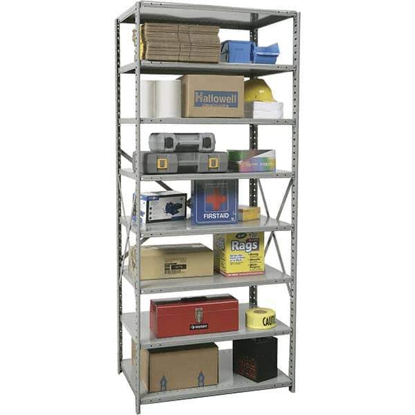 Hallowell - 8 Shelf Starter Medium-Duty Open Steel Shelving - 375 Lb Capacity, 48" Wide x 87" High x 18" Deep, Gray - Industrial Tool & Supply