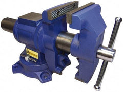 Interstate - 5" Jaw Width x 4-15/16" Jaw Opening Capacity, 2.64" Throat Depth, Bench & Pipe Combination Vise - 19/32 to 2.52" Pipe Capacity, Swivel Base, Bolt Down Attachment, Cast Iron - Industrial Tool & Supply