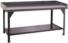 Durham - 72 Wide x 30" Deep x 35" High, Cold-Rolled Steel Workbench with Lower Shelf - Flat Top, Rounded Edge, Fixed Legs With Pre-Drill Holes for Anchoring - Industrial Tool & Supply