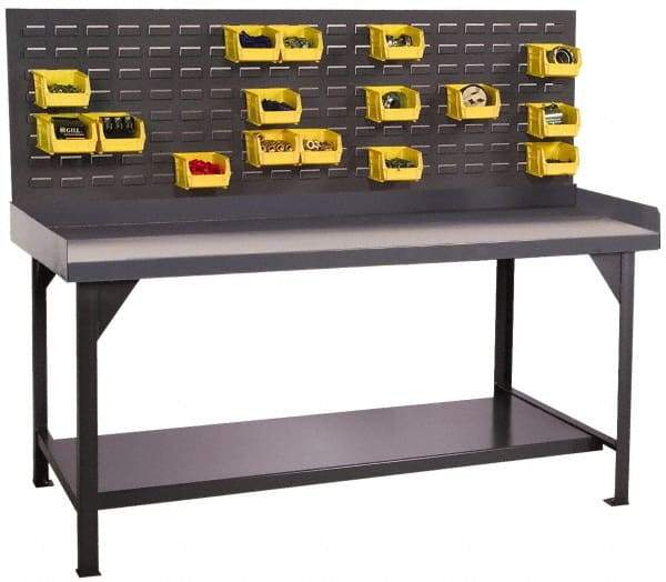 Durham - 72 Wide x 30" Deep x 47" High, Cold-Rolled Steel Workbench with Louvered Panel - Flat Top, Rounded Edge, Fixed Legs With Pre-Drill Holes for Anchoring - Industrial Tool & Supply
