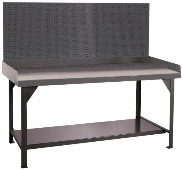 Durham - 60 Wide x 30" Deep x 47" High, Cold-Rolled Steel Workbench with Pegboard - Flat Top, Rounded Edge, Fixed Legs With Pre-Drill Holes for Anchoring - Industrial Tool & Supply