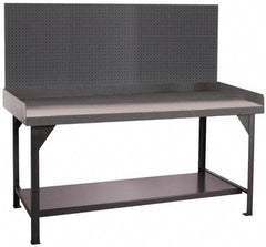 Durham - 72 Wide x 30" Deep x 47" High, Cold-Rolled Steel Workbench with Pegboard - Flat Top, Rounded Edge, Fixed Legs With Pre-Drill Holes for Anchoring - Industrial Tool & Supply