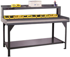 Durham - 60 Wide x 30" Deep x 47" High, Cold-Rolled Steel Workbench with Shelf Riser - Flat Top, Rounded Edge, Fixed Legs With Pre-Drill Holes for Anchoring - Industrial Tool & Supply