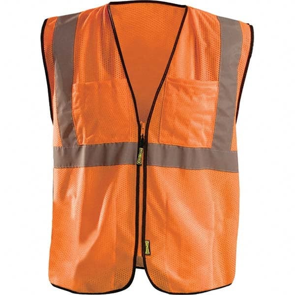 OccuNomix - Size S/M HI-Vis Orange Mesh Surveyor's High Visibility Vest - Industrial Tool & Supply